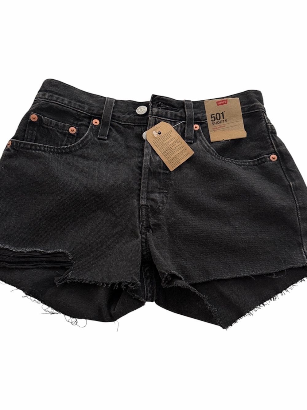 NWT Levi’s High Rise Shorts Black Denim 501 Fly Button Shorts Size 24